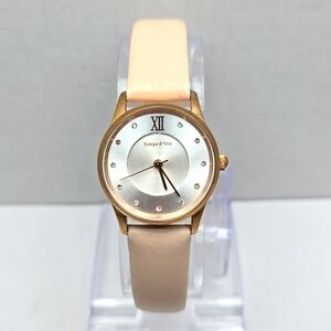 Womens TCM Twmpo d'Ore Diamond Dial Quartz Watch Pink Leather Strap New Battery